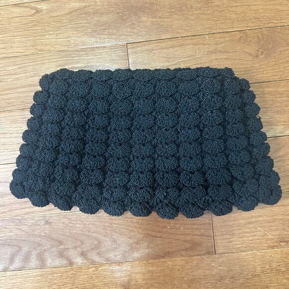 Vintage 1940s Black Popcorn Rosette Crochet Clutch Evening Bag Purse - Picture 2 of 6